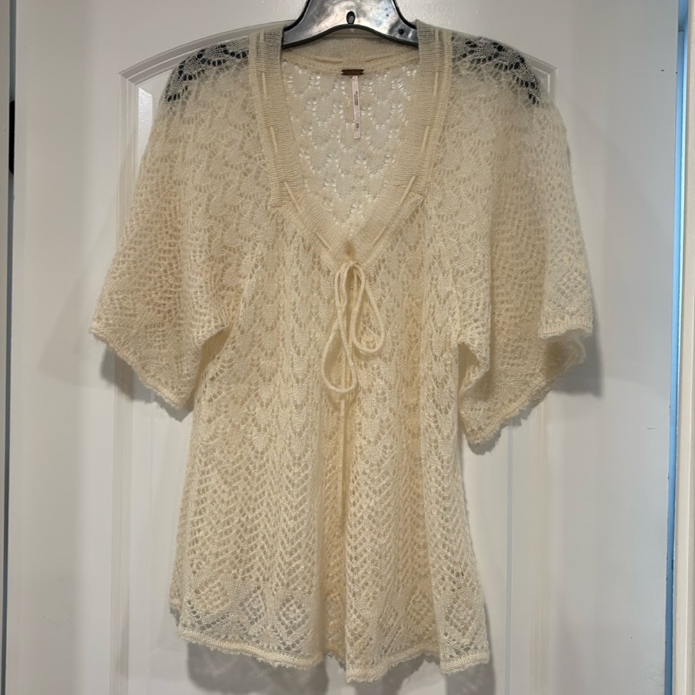 Free People Cream Knit Tie-Front Tunic